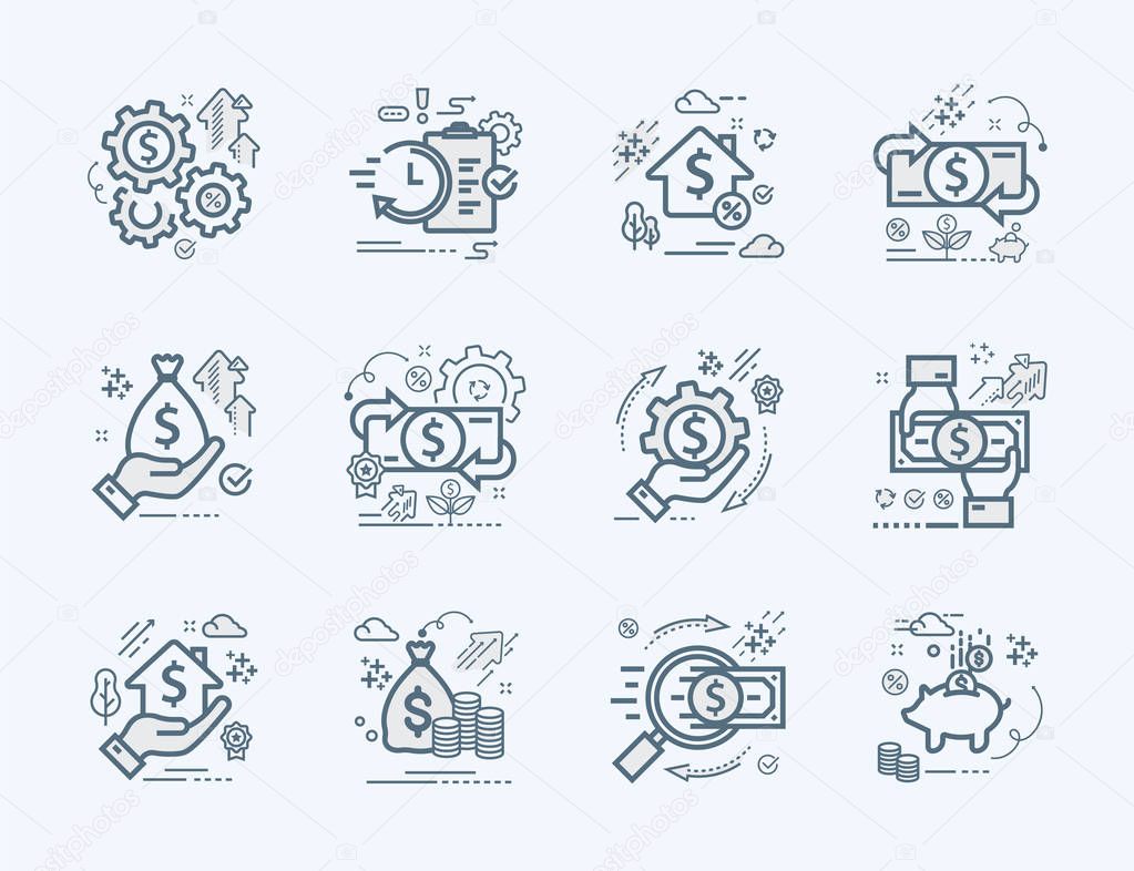 Set Vector line icons in flat design concept for business, finance, banking and accounting / Design elements infographic, logo and pictogram Collection.