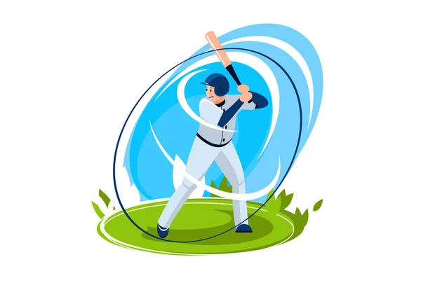 Illustration Vectorielle Joueur Baseball Avec Une Batte Sur Herbe Verte — Image vectorielle