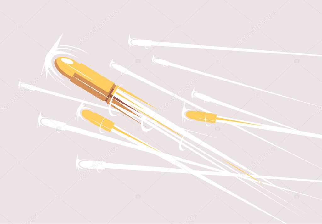 Vector illustration of flying bullets, shots