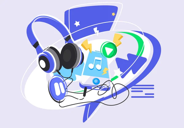 Ilustração Vetorial Telefone Celular Com Fones Ouvido Para Ouvir Música —  Vetores de Stock