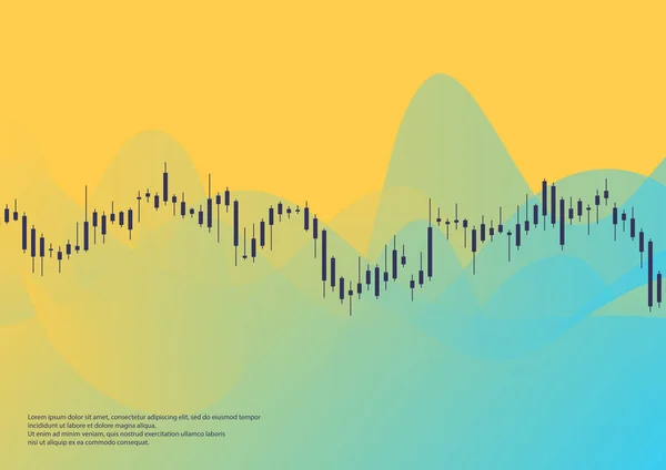 Achtergrondafbeelding in geel, financiën, financiële grafiek, voorraad kaarsen — Stockvector