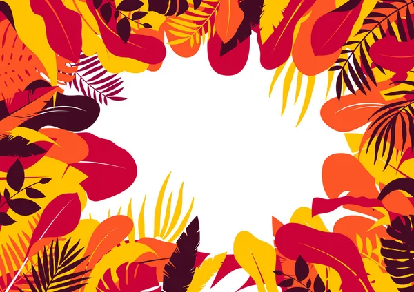 Bir çerçeve şeklinde tropikal yaprakları vektör görüntü, sıcak sonbahar renklerde yaprakları