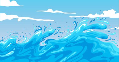 bulutlar mavi gökyüzüne karşı sıçraması mavi dalgalar vektör görüntü