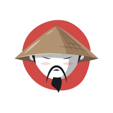 Geleneksel konik şapka bir bıyık ve sakal ile Asya yüzü vektör görüntü