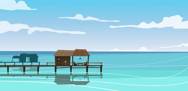 Vektorbild Von Häusern Auf Dem Wasser Die Azurblauen Meer Vor — Stockvektor