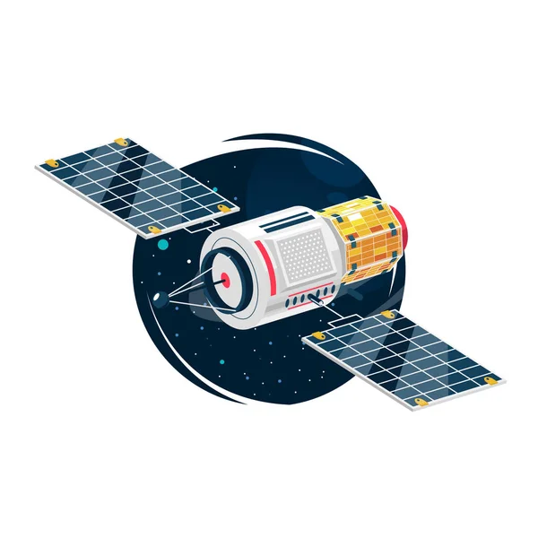 Immagine Vettoriale Satellite Spaziale Dettagliato Sullo Sfondo Del Cosmo Del — Vettoriale Stock