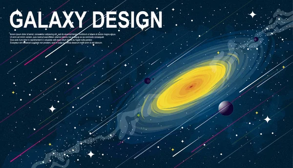 Vektor Design Färg Sol System Rymden Med Fallande Meteoriter Galax — Stock vektor