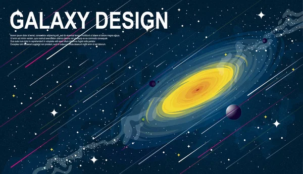 Düşen meteorlar ile uzayda renk güneş sistemi vektör tasarımı, arka planda gökada