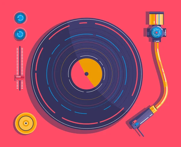 Vinyl Player Dalam Gaya Tampilan Seni Pop Dari Atas - Stok Vektor