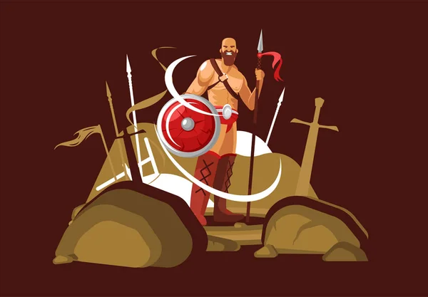 Vector Illustratie Van Bebaarde Militaire Man Oude Griekse Krijger Gladiator — Stockvector