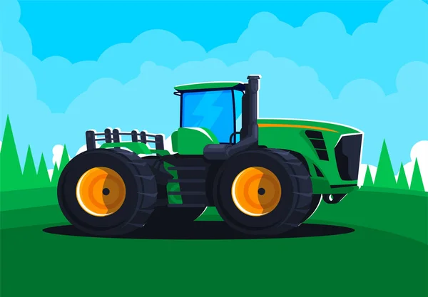 Ilustración Vectorial Tractor Agrícola Detallado Parado Campo — Vector de stock