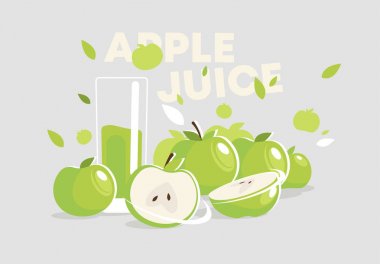 Elma suyu bir bardak ile yeşil elma vektör illüstrasyon