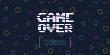 yazıt vektör görüntü oyun bitti, karanlık bir arka plan üzerinde oyun joystick elemanlarının arka planına karşı