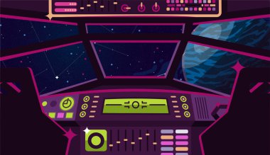 Uzay aracı kabin uzaydaki gezegenin vektör görüntüsü