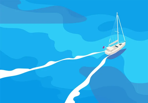 Vector Illustration Yacht Open Sea Top View Bird Eye View — Stock Vector