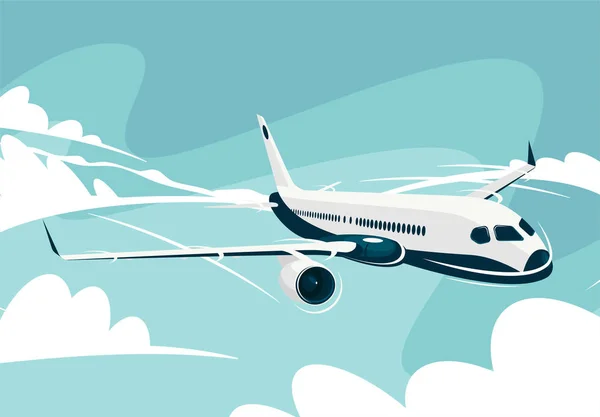 Vector Illustratie Van Een Civiele Vliegtuig Vliegen Wolken — Stockvector