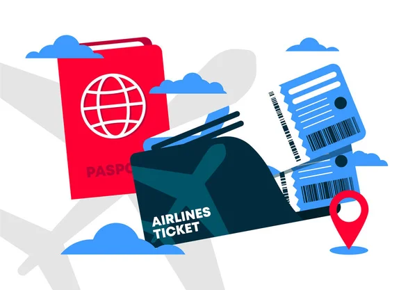 Vector Illustratie Van Sjabloon Van Vliegticket Internationaal Paspoort — Stockvector