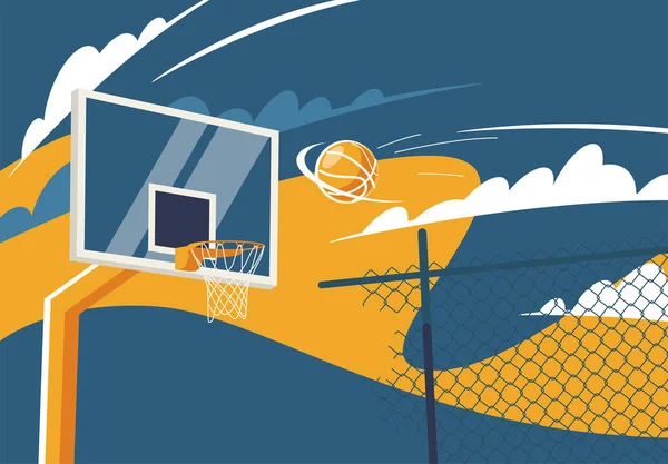 Vektor Illustration Basketbollring Gatan Med Basketboll Som Flyger Den — Stock vektor