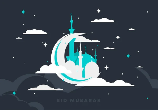 Vektorová Ilustrace Eid Mubarak Půlměsíce Silueta Mešity Pozadí Hvězd Islámská — Stockový vektor