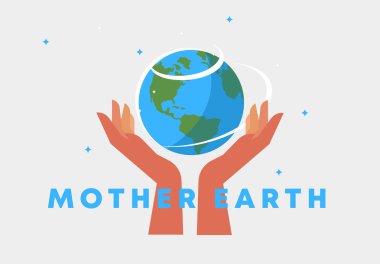 Dünya gezegenini tutan insan ellerinin vektör illüstrasyonu, dünya günü şablonu