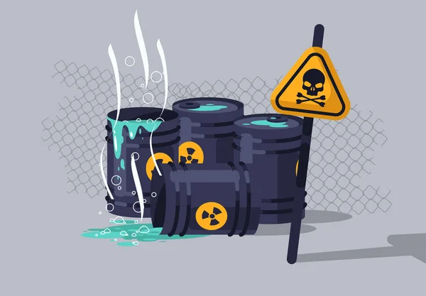 Vektor Illustration Gefährlicher Chemischer Abfälle Fässern Gefahrenwarnschild — Stockvektor
