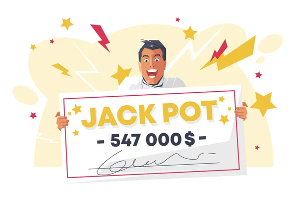 Illustration Vectorielle Une Personne Heureuse Détenant Certificat Coupon Gagner Jackpot — Image vectorielle