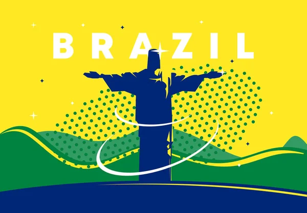 Векторна Ілюстрація Силуету Статуї Христа Ріо Бразилія Фон — стоковий вектор