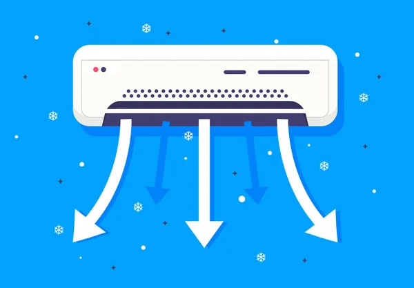 壁に掛かっている作業用エアコンのベクトルイラストは 空気をリフレッシュし 冷却します — ストックベクタ