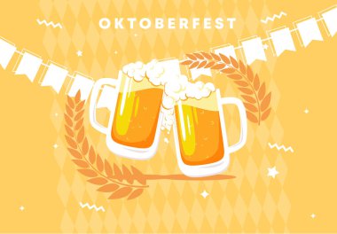 Bira iki bardak Vektör illüstrasyon, bira festivali Oktoberfest