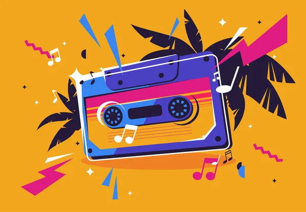 Vector Illustratie Van Een Retro Audio Cassette Met Een Achtergrond — Stockvector