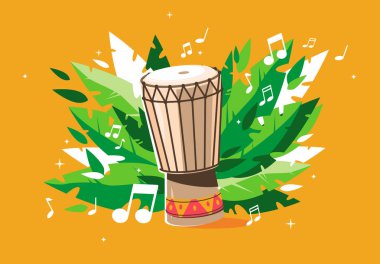 Yeşil yapraklı ve notalı milli davulun temsilcisi