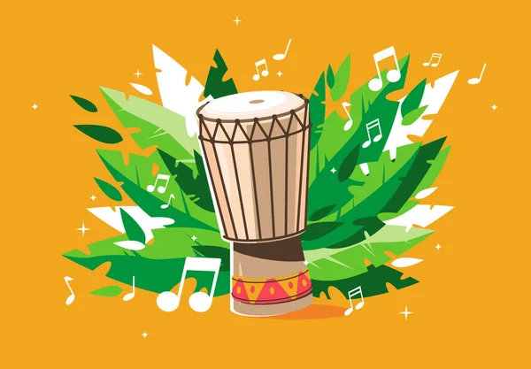Vector Illustratie Van Een Nationale Trommel Met Groene Bladeren Muzikale — Stockvector