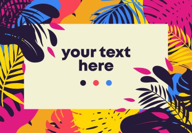 Parlak renkli resimlerdeki tropikal yaprakların arka plan desenlerinin vektör çizimi