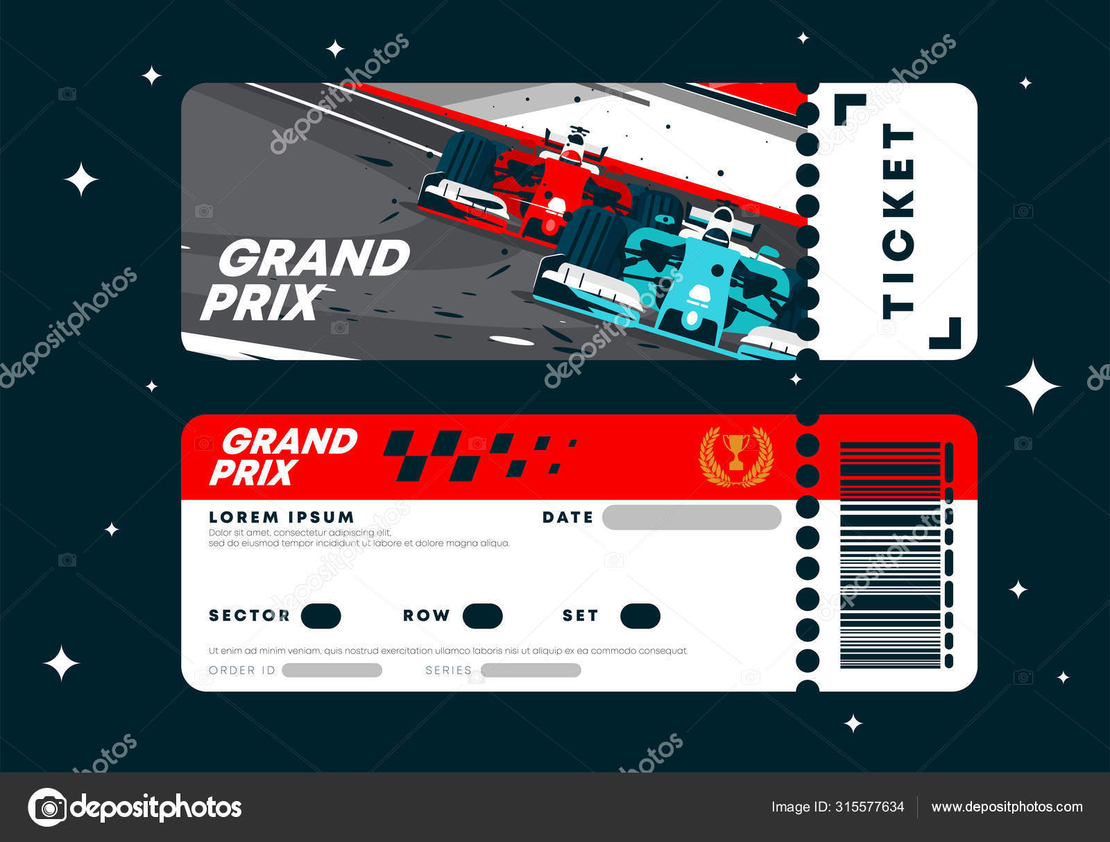 Vector Illustration Entrance Ticket Design Template Grand Prix High