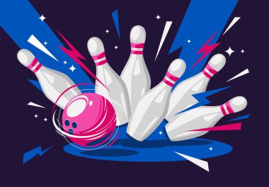 Bowling topu ve lobutların vektör çizimi, bir bovling topu, uçan bir bowling topu.