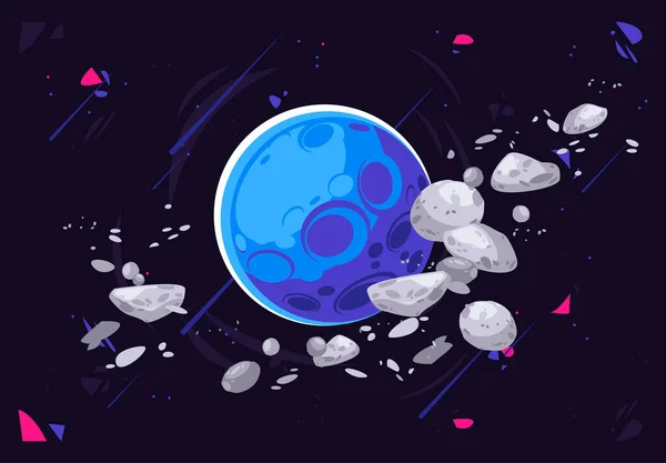 Ilustración Vectorial Planeta Desconocido Espacio Exterior Sobre Fondo Estrellas Fugaces — Vector de stock