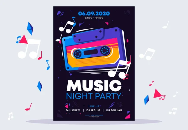 Illustrazione Vettoriale Modello Poster Night Club Una Festa Musicale Una — Vettoriale Stock