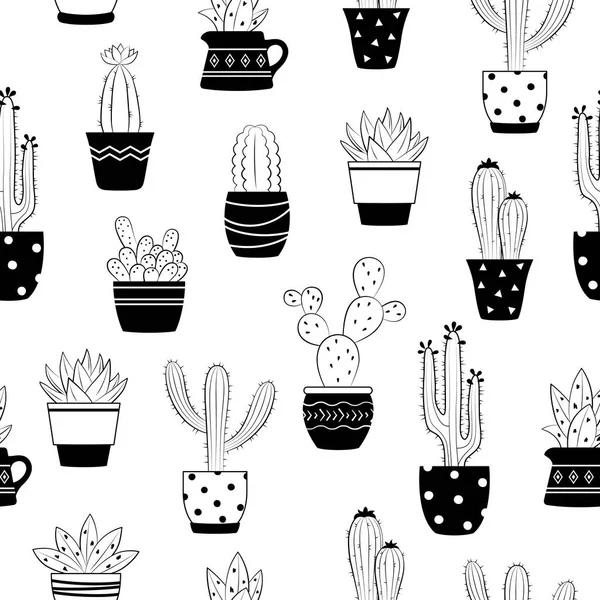 Vecteur Sans Couture Dessiné Main Cactus Motif Succulents Mignon Cactus — Image vectorielle