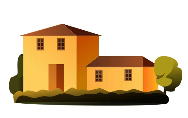 Vektor Stylized illustration av ett hus i solljus med träd — Stock vektor