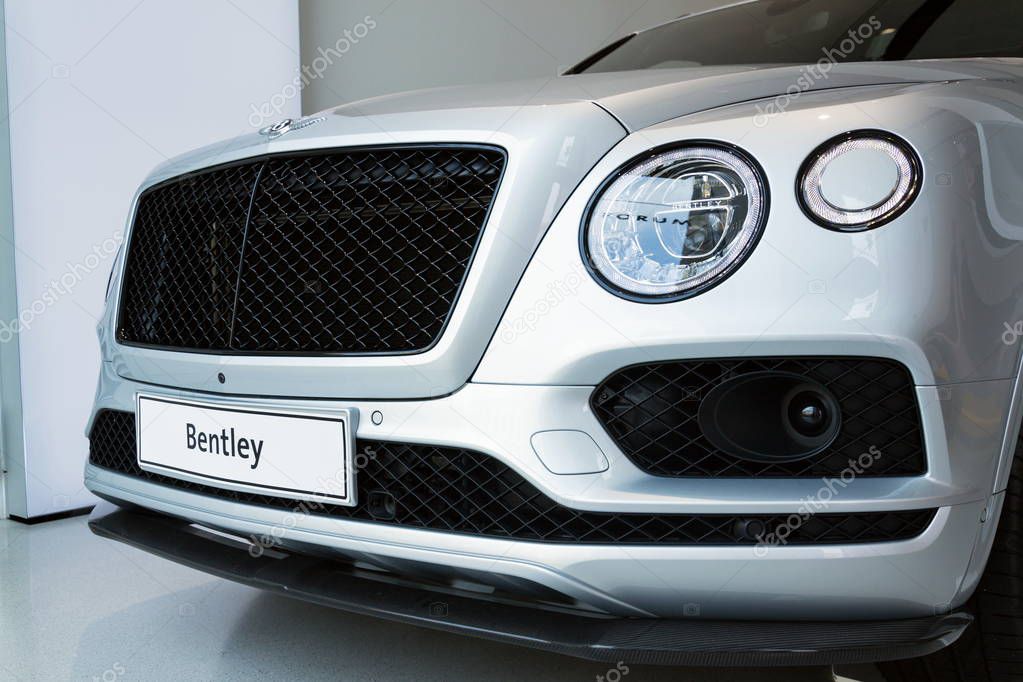 BERLIN, GERMANY - APRIL 15 2018: Bentley Bentayga car standing at Volkswagen Group forum Drive on April 15, 2018 in Berlin, Germany.