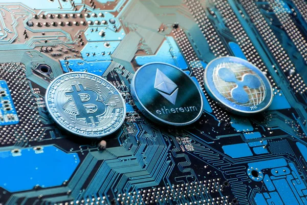 Bitcoin Ethereum Ripple Monedas Más Grandes Criptomonedas Por Capitalización Mercado — Foto de Stock