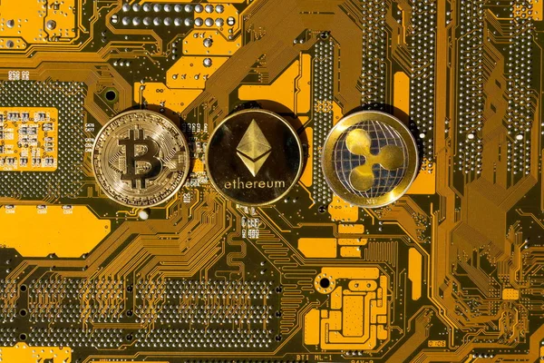 Bitcoin Ethereum Ripple Monedas Más Grandes Criptomonedas Por Capitalización Mercado — Foto de Stock