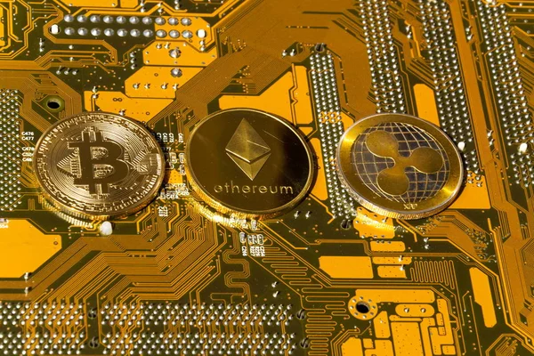 Bitcoin Ethereum Ripple Monedas Más Grandes Criptomonedas Por Capitalización Mercado — Foto de Stock