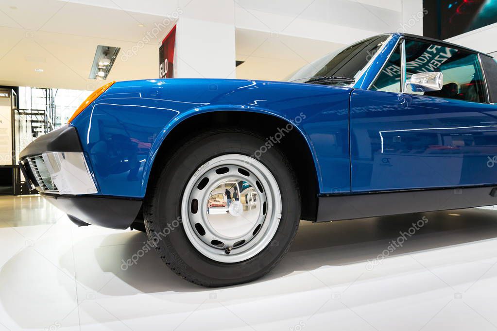 BERLIN, GERMANY - MAY 15 2018: Porsche 914 6 sports car standing at Volkswagen Group forum Drive on May 15, 2018 in Berlin, Germany.