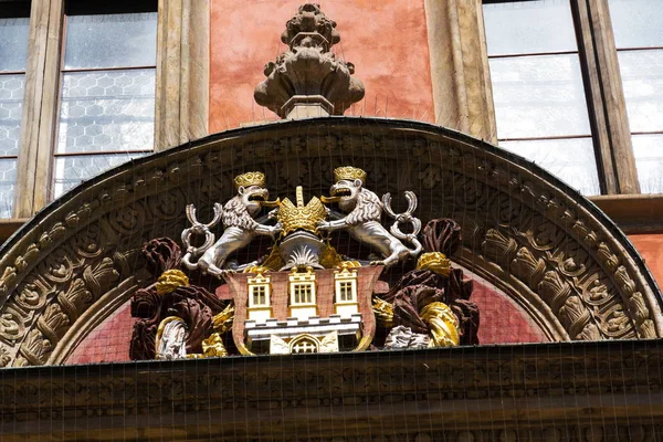 Escudo Armas Praga Hermosa Ventana Renessaince Del Ayuntamiento Viejo Casa —  Fotos de Stock