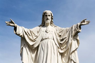 İsa Mesih ile kollarını açarak heykeli önünde Meryem Varsayım hac Bazilikası ve St. Cyril ve Methodius, Velehrad Manastırı, Moravia, Çek Cumhuriyeti