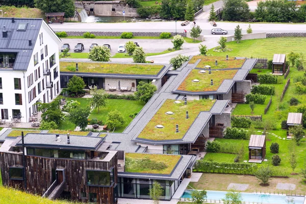 Vue Aérienne Vastes Toits Gazon Vert Vivant Avec Végétation — Photo