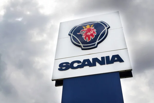 Praga República Checa Agosto 2018 Scania Logo Empresa Sueca Sede — Foto de Stock