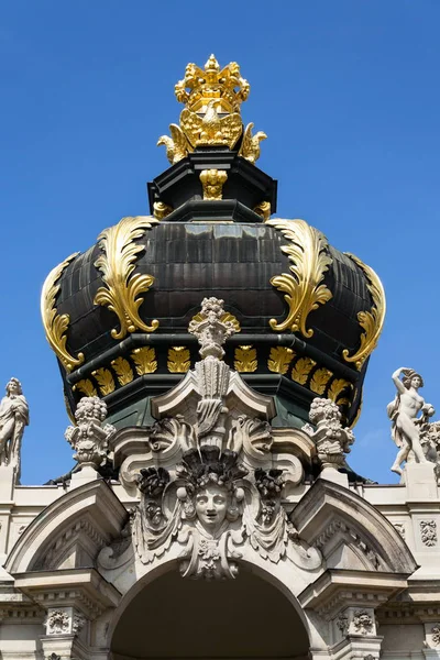 Splnění Bodu Kronentor Korunní Branou Detail Barokní Palác Zwinger Drážďanech — Stock fotografie