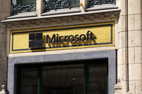 Berlín Alemania Mayo 2018 Logotipo Compañía Black Microsoft Edificio Sucursal —  Fotos de Stock